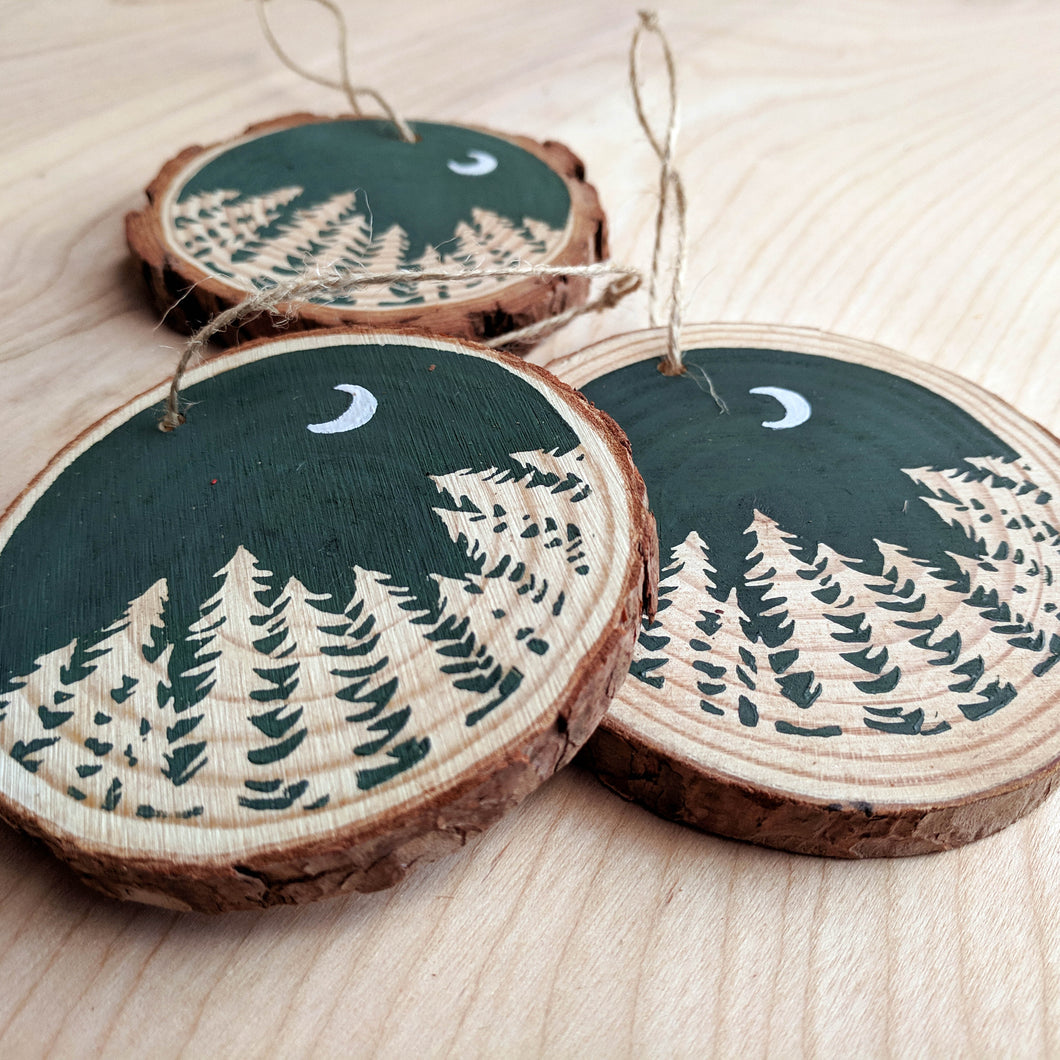 Forest Moon Wood Slice Ornament