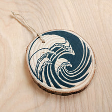 Load image into Gallery viewer, Indigo Wave Wood Slice Ornament
