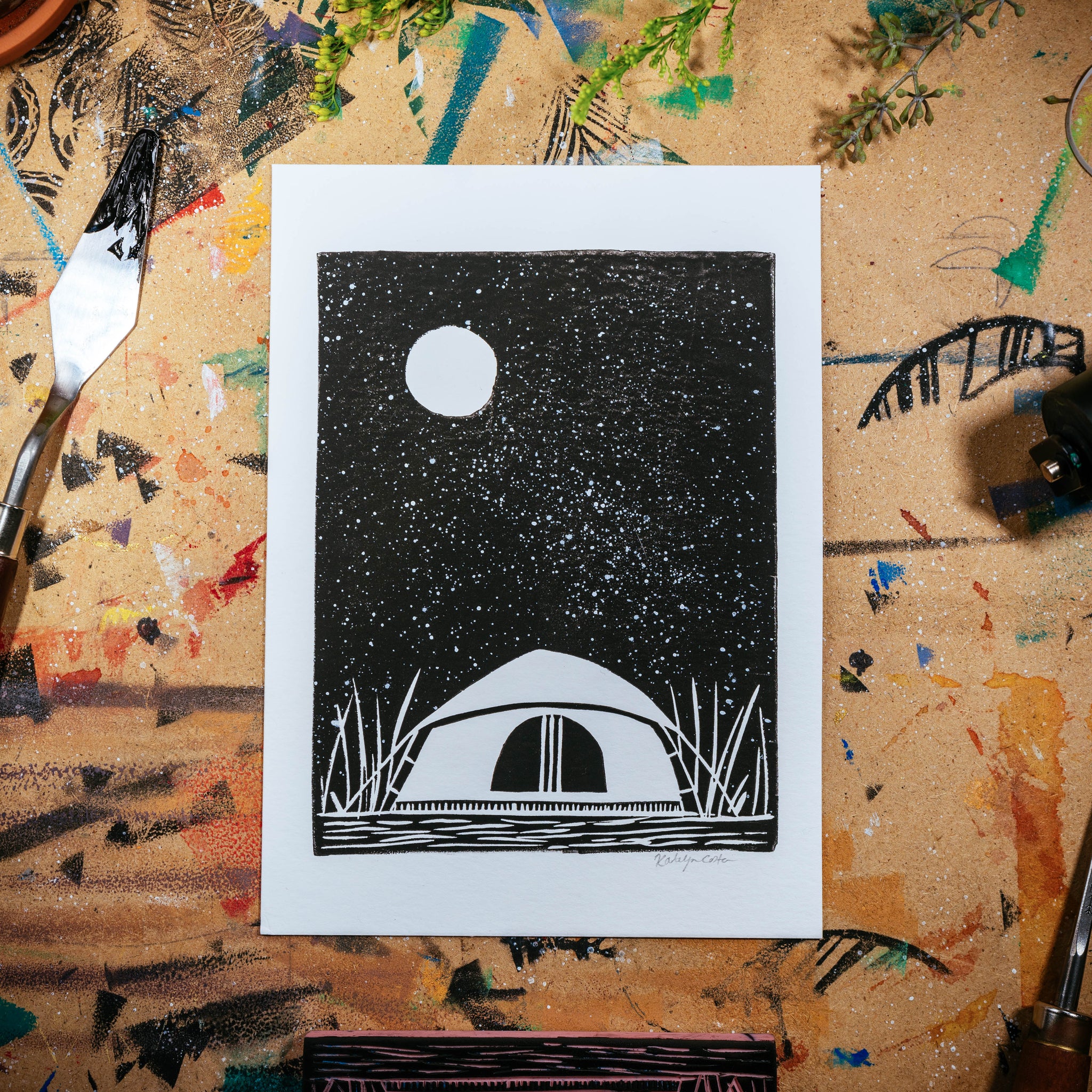 Photo Print Night Sky Painting, Tent Under Stars Landscape Painting -   Sweden